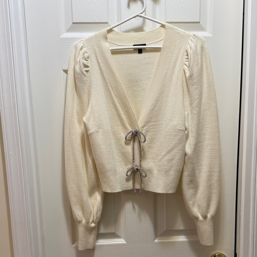 Express Ivory Cardigan with Elegant Bow Front